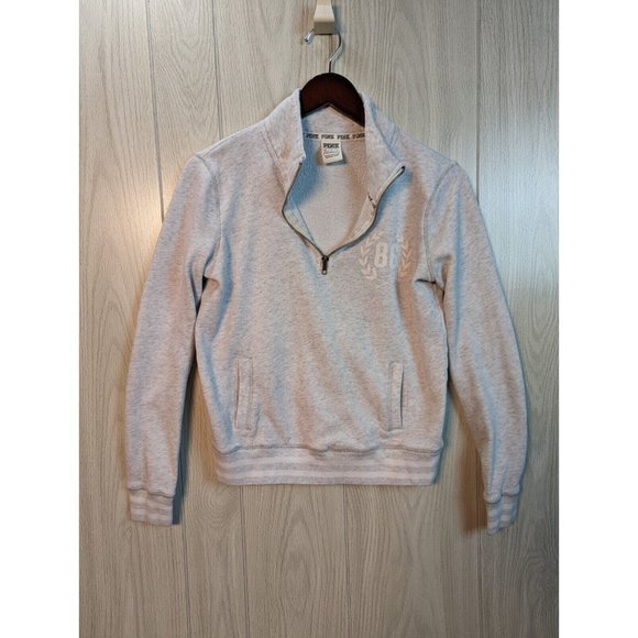 PINK Victoria's Secret Tops - PINK Victoria Secret Women's XS Gray Quarter Zip 86 Logo Sweatshirt Top